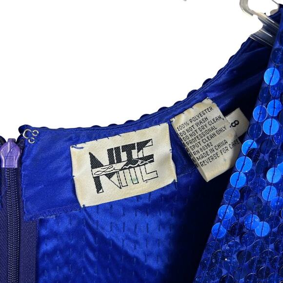 Vintage 80s Navy Blue Square Neck Short Sleeve Mini Dress M - Picture 4 of 5